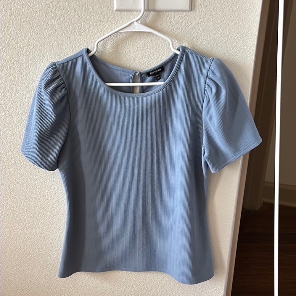 Express Blue Ribbed Blouse